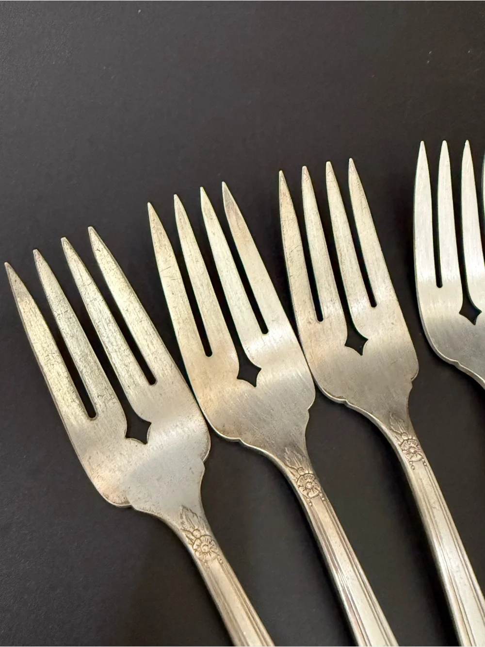 Lot 9 Vintage CARLTON Silver-plate La Rose Pattern Pastry Forks